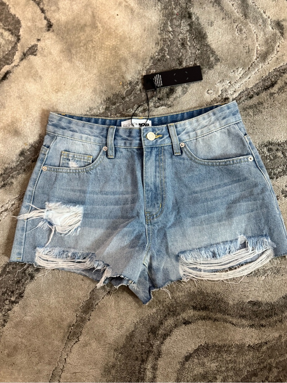 Fashion Nova Light Blue Distressed Denim Cutoff Shorts - Picture 1 of 5